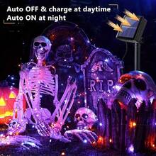 1pc/2PCS Halloween Decoration Solar 120LED Purple And Orange Fairy String Lights, 8 Modes Of Solar Flashing Fairy Lights, Outdoor Courtyard Party Halloween Decoration, Waterproof Copper String Lights - Solar Orange and Purple String Lights - View 2