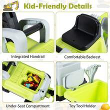 Kids Ride On Tractor 2-In-1 Ride On Push Car W/Detachable Trailer Rake Shovel - Green - View 10