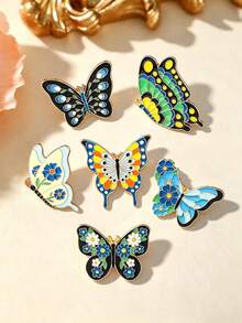 6pcs Elegant Butterfly Brooches, Butterfly Body Integrated With Floral Elements, Exquisite Design, Rich Color Layers, Small And Delicate, Adds Highlights To Outfits, Niche Style Versatile Decorative Pins - Multicolor - View 2