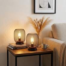 Set Of 2 Battery Operated Table Lamps, 7 Inch Black Metal Cage Cordless LED Lights With Warm Glow For Bedroom, Living Room, Wedding And Party Decor - 黑色 - 查看 5