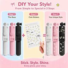 Borriig 1pc DIY Cute Sticker Selfie Stick With Wireless Remote, 68cm/26.7in Extendable & Foldable Phone Tripod, Suitable For Teenage Girls Travel Vlog - 68cm/26.7in Selfie Stick - View 15