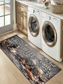 1pc Vintage Coffee Pattern Diatomaceous Earth Kitchen Mat, Rubber Anti-Slip Bottom Oil-Resistant, 3.5mm Cuttable, Cushioning Anti-Fatigue, Kitchen Bathroom Entryway Multi-Scene Decorative Rug - Multicolor - View 9
