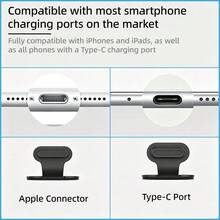 Penutup Debu USB-C/Lightning Anti Hilang dengan Perekat untuk Port Pengisian Daya Ponsel, 5 Buah Pelindung Port Pengisi Daya Universal Tipe C Lightning untuk iPhone dan Ponsel Android - Hitam - View 3