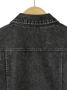 Tween Girls Y2K Style Denim Jacket And Coat, Big Tween Girl Retro Black Denim, Cartoon Rainbow Letter Print, Multi-Pocket Single-Breasted Open Front Lapel Long Sleeve Top, Suitable For Spring Summer Autumn Winter, Daily Wear, School, Commuting - Black - View 9