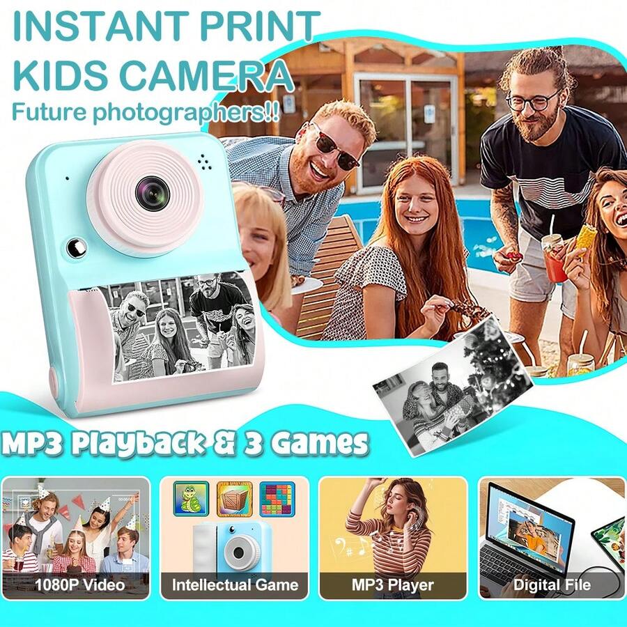 LIPETY Kids Instant Print Camera Portable Digital Camera With Music Video Playback,Best Back To School Christmas Birthday Gift For Children
