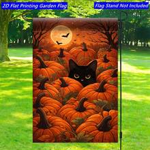 2D Flat, 1pc, Pumpkin Black Cat Full Moon Night, Floral Pattern Spring/Summer Garden Sign, Perfect For Home Yard Celebration Events, Create A Warm Atmosphere, For Outdoor/Outdoor Hanging Decoration, Flag Pole Not Included, Single-Sided Printing - A - View 2