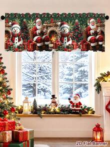 1 Buah Tirai Valance Natal Poliester, Motif Poinsettia, Santa, dan Manusia Salju, Valance Dapur, Tirai Jendela Pendek dengan Kantong Batang untuk Dekorasi Rumah Liburan Natal - MultiWarna - View 10