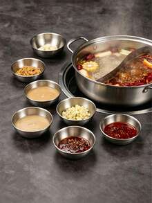 8pcs/6pcs/5pcs/1pc Stainless Steel Dipping Sauce Dish Set, Multi-Functional Round Tray With Small Bowls, Suitable For Sushi, Hot Pot, BBQ, Fried Chicken, Butter And Jam, Elegant Tableware For Dinner And Breakfast Butter Dish, Kitchen Gadget, Kitchen Essential, Suitable For Kitchen And Party Use. Christmas, Halloween, Thanksgiving Gift. - View 5