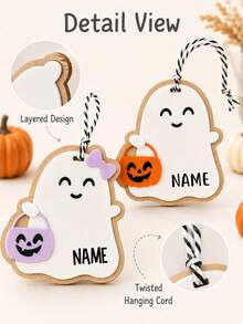 Custom Halloween Ghost Tag, Personalized Basket Wall Hanging Decor, Cute Spooky Name Sign, Customized Name Party Ornament, Customizable Holiday Gift For Halloween, Fall Room Decor, Halloween Decorations, Gifts For Family And Friends, Father, Mother - Style a - View 5