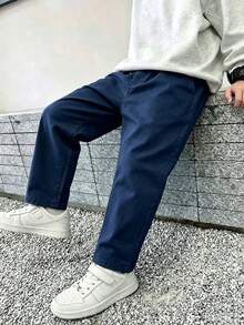 1件男童休閒直筒長褲，附口袋，4-7歲，春夏秋冬四季適用，返校穿搭 - 藏蓝色 - 查看 6