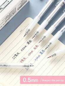 10pcs New Click Neutral Pen, Japanese Minimalist Transparent Barrel With Soft Rubber Grip, ST Needle Tip, Black Ink - Ballpoint Pen - View 2
