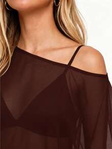 Women's Y2K Casual Vintage Sexy Romantic Fashion Loose Semi-Sheer Chiffon Cover Up, Women's Autumn/Winter Shawl, Women's Outing Top, Women's Cover-Up Top, Back To School Outfit - Coffee Brown - View 4