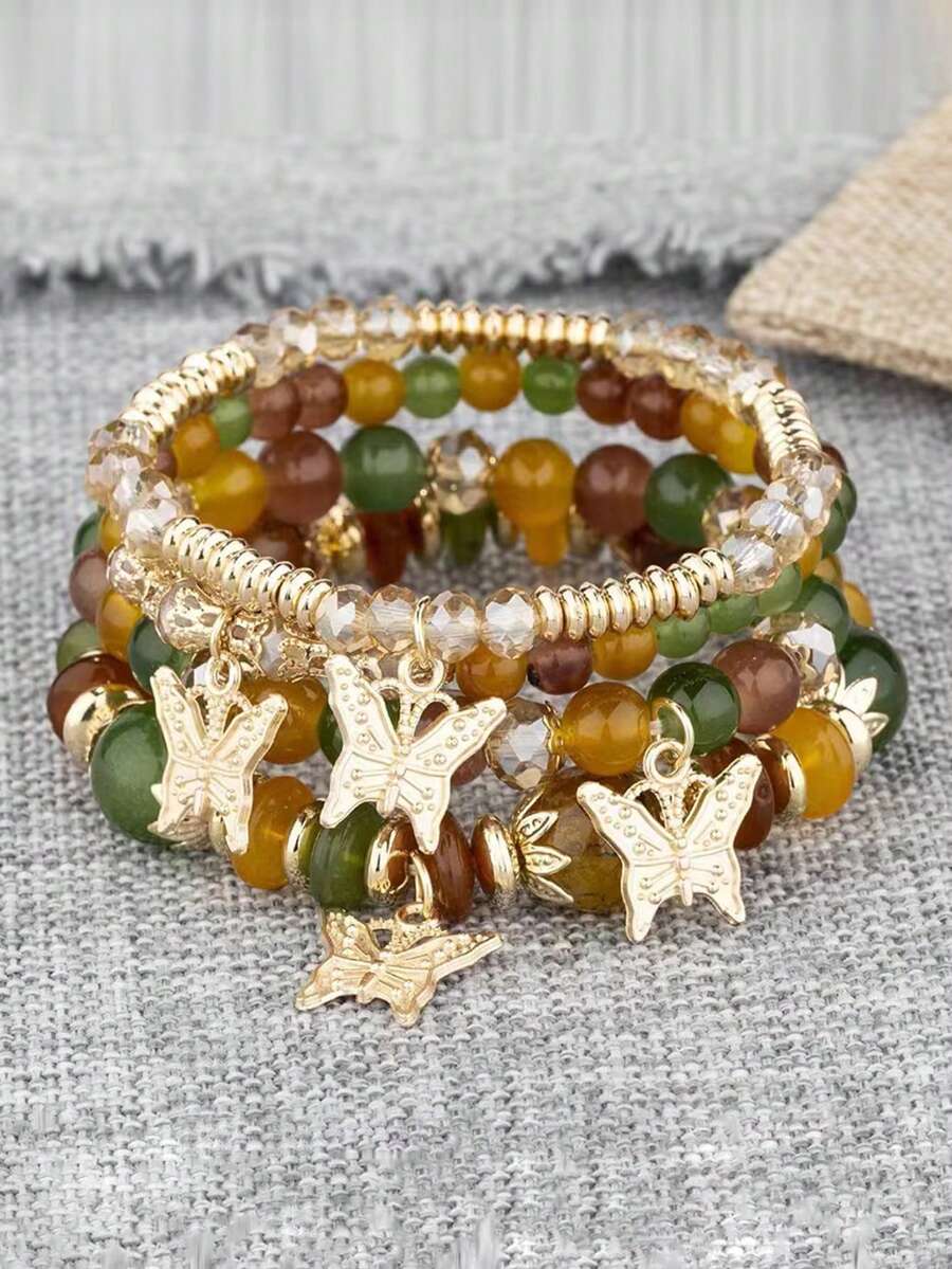 4pcs Small Butterfly Pendant Bracelet Suitable For Daily Wear - Green Mixed Color - View 1