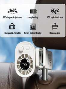 Car Clip-On Fan 100 Speeds Adjustable USB Rechargeable LED Display 1200mAh Clip-On Portable Fan With 360° Rotation , Pocket Size Summer Cooling Essentials For Travel/Beach/Concert/Car/Hiking Gifts Clip-On Mini Fan - A - View 4