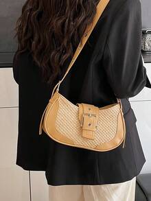 Sweet Cool Girl Metal Chain Decor Dark Gothic Style B2Y Punk Retro Underarm Shoulder Bag - Khaki - View 2