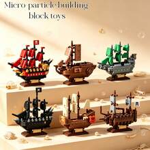 Mini Micro-Particle Pirate Ship ABS Resin Building Block Model 6-Piece Set, Children's Educational Stress Relief Assembly Toy, Creative DIY Assembly Decor. Home Atmosphere Decor, Suitable For Building Block Enthusiasts, Collectible Decor. Recommended For Halloween, Christmas, Back To School, Eid, Party And Other Holiday Gifts. - Multicolor - View 5