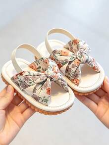 1 Pair Girls' Floral Fabric Bow Back Strap Non-Slip Flat Open Toe Sandals For Summer Daily Wear - Apricot - View 7