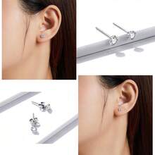 BAMOER 925 Sterling Silver Four Prong Round Cubic Zirconia Stud Earrings, Multi-Color Hypoallergenic Minimalist Ear Jewelry Gift For Women - Silver - View 6