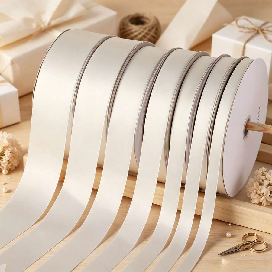Pita Satin Matte Kepadatan Tinggi Warna Putih Krem Berbagai Ukuran 0,6cm-5cm, Pita Kemasan Kotak Hadiah Warna Putih Krem Polos, Cocok untuk Pembungkus Hadiah DIY, Pengikat Buket Bunga, Pita Dekorasi Pakaian Perayaan Pernikahan Kupu-kupu DIY - Berbagai spesifikasi - View 1
