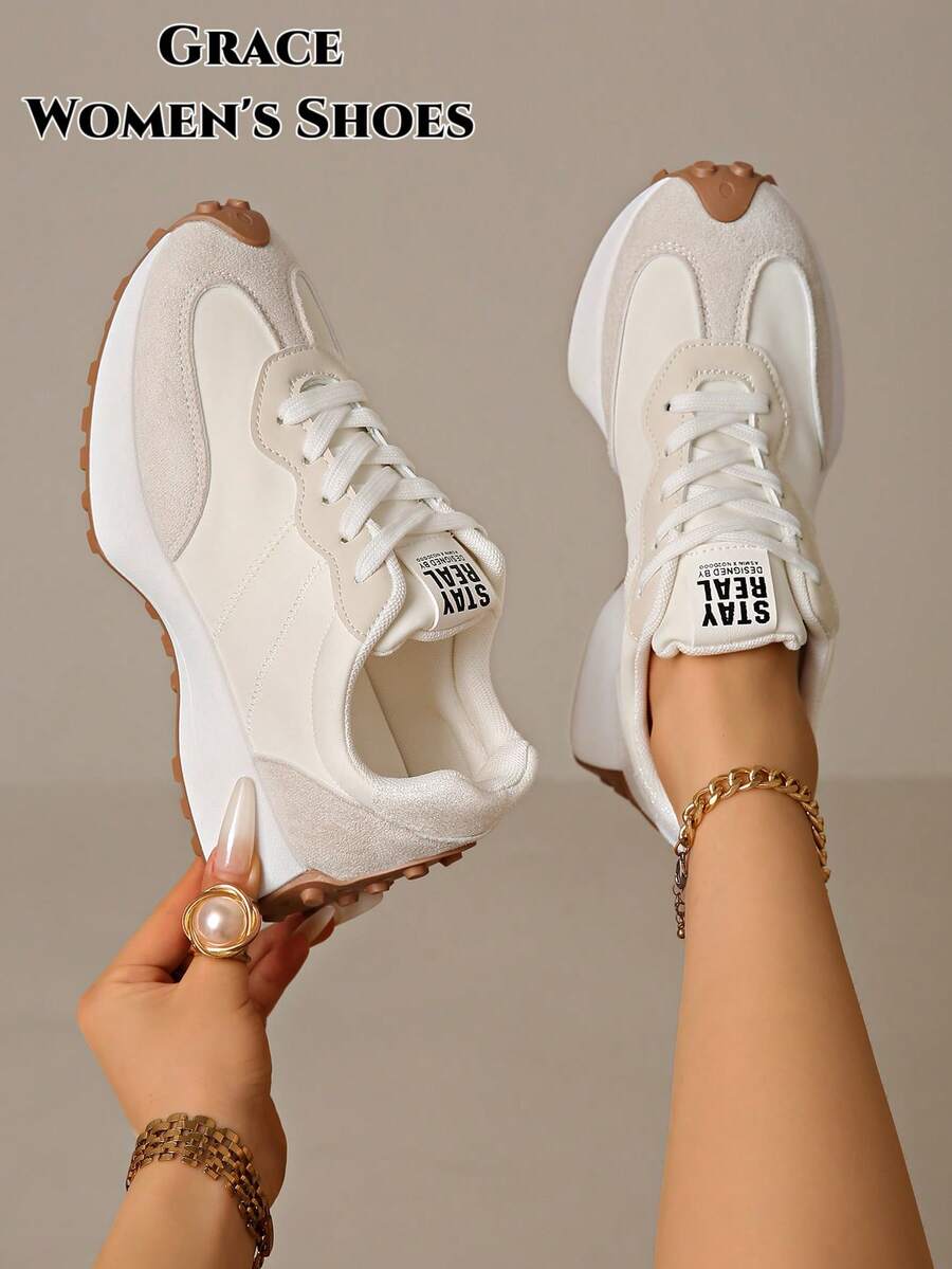 Women's Lightweight Running Sneakers, Featuring A Lace-Up Closure Design, Versatile Flat Sole, Available In Multiple Colors, Suitable For All-Season Outdoor Activities.