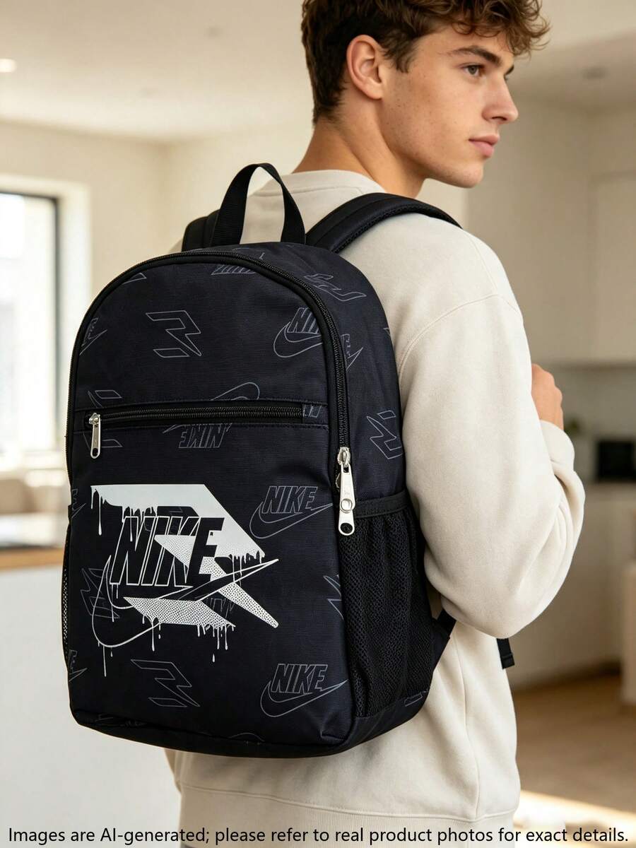 Nike Kids Backpack, Lightweight Daily School Student Outdoor Sports Casual Carry Bag, Size Approx: 10"X5"X13" - Black/white - View 1