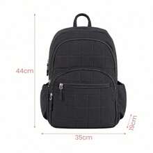 Quilted Multi-Pocket Backpack With Large Side Water Bottle Pockets For School Travel Daily Use - Black - View 2
