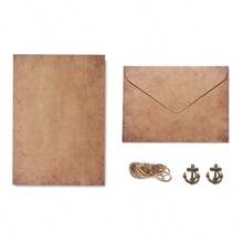 Vintage Stationery Paper And Envelope Set - 24 Sheets Classic Aged Style Letter Paper Stationery Set For Writing Letters And Invitations, With 12 Old-Style Kraft Paper Envelopes, Rope Decor Accessories And Pendants - A - View 14