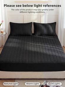 1pc Water-Repellent Comfortable Quilted Mattress Protector, Black Mattress Cover, Dust-Proof Mattress Pad, Soft And Skin-Friendly, Suitable For Queen/King/Twin Size Beds, All Season, Machine Washable - Black - View 8
