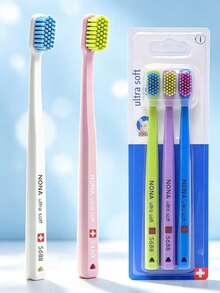 3pcs Pink Swiss Curaprox Ultra Soft Style Family Set, Meets Daily Oral Care Needs For The Whole Family, Practical And Cost-Effective Toothbrush Holder, Random Color, Small Head Design, Odorless, Gum Protection, Gentle And Non-Damaging To Teeth, Travel Set, Adult Manual Toothbrush Set, Gum Protection And Interdental Cleaning, Multi-Color Assorted Brushes - Multicolor - View 1