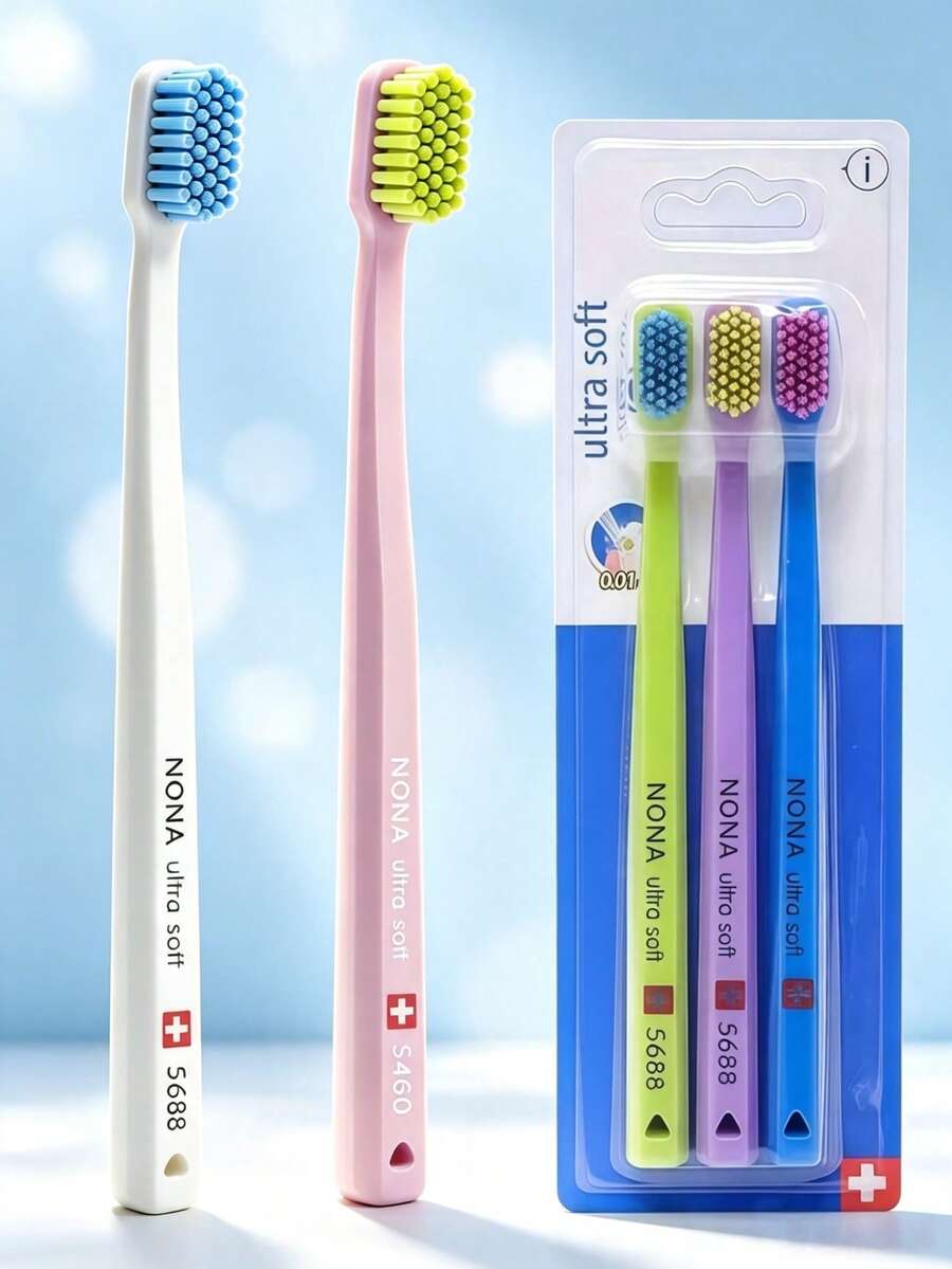 3pcs Pink Swiss Curaprox Ultra Soft Style Family Set, Meets Daily Oral Care Needs For The Whole Family, Practical And Cost-Effective Toothbrush Holder, Random Color, Small Head Design, Odorless, Gum Protection, Gentle And Non-Damaging To Teeth, Travel Set, Adult Manual Toothbrush Set, Gum Protection And Interdental Cleaning, Multi-Color Assorted Brushes - Multicolor - View 1