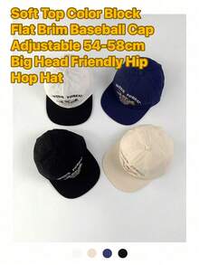 Soft Top Oversized Baseball Cap 54-58cm Four Seasons Adjustable Sun Hat Unisex Flat Brim Duck Tongue Cap Women Couples Versatile Embroidered Letter Baseball Cap Men Sun Protection Hat American Street Style Flat Brim Hip Hop Baseball Cap Unisex Colorblock Embroidered Large Head Circumference Duck Tongue Cap Four Seasons Skater Hippie Chicks Style - Multicolor - View 4