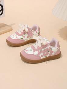 2026 Spring/Autumn New Girls' Sports Shoes, Sweet Floral Heart Hook And Loop Soft Sole Baby Shoes, Children's Training Shoes - Pink - View 2