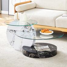 Modern Minimalist Double-Layer Tempered Glass Coffee Table, Multi-Level Design, High-Quality MDF Support Structure With White Marble Finish. Multiple Colors Available. - 黑與白 - 查看 2