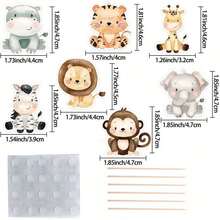 1/2 Set - 14/28pcs Cartoon Wild Animal Cupcake Toppers, Baby Shower Gender Reveal Jungle Theme Birthday Home Party Decoration Cake Supplies - Multicolor - View 5