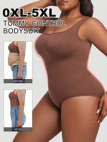 1pc Women Plus Size Seamless Waist & Abdomen Sculpting Bodysuit, Body Shaper - Brown - View 2