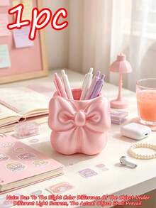 1pc Cute Bow-Shaped Makeup Brush Holder, Matte Resin Cosmetic Storage Box, Desktop Pen Holder, Suitable For Vanity, Bathroom, Makeup Table, Store Skincare Brushes, Pencils, Desktop Decor Gift Item, Best Gift For Back To School Season - Multiple Styles - View 12