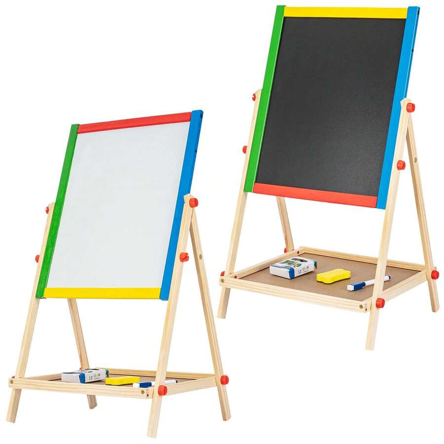 Double-Sided Wooden Art Easel Tabletop – 2-In-1 Magnetic Chalkboard And Whiteboard Set For Creative Drawing, Learning, And Fun Activities - A - View 1