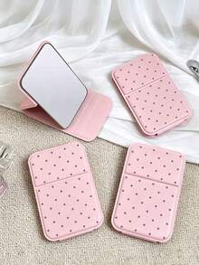 New Colorful Polka Dot Mini Foldable Portable Makeup Mirror, Pink/Green/White/Black-With Stand Design, Decorated With Polka Dot Pattern; Suitable For Travel And Daily Use; Minimalist Style Rectangular Desktop Foldable Makeup Mirror, Back To School Essential, Back To School Season, Gift For Friends, Family, Teachers - Multicolor - View 7
