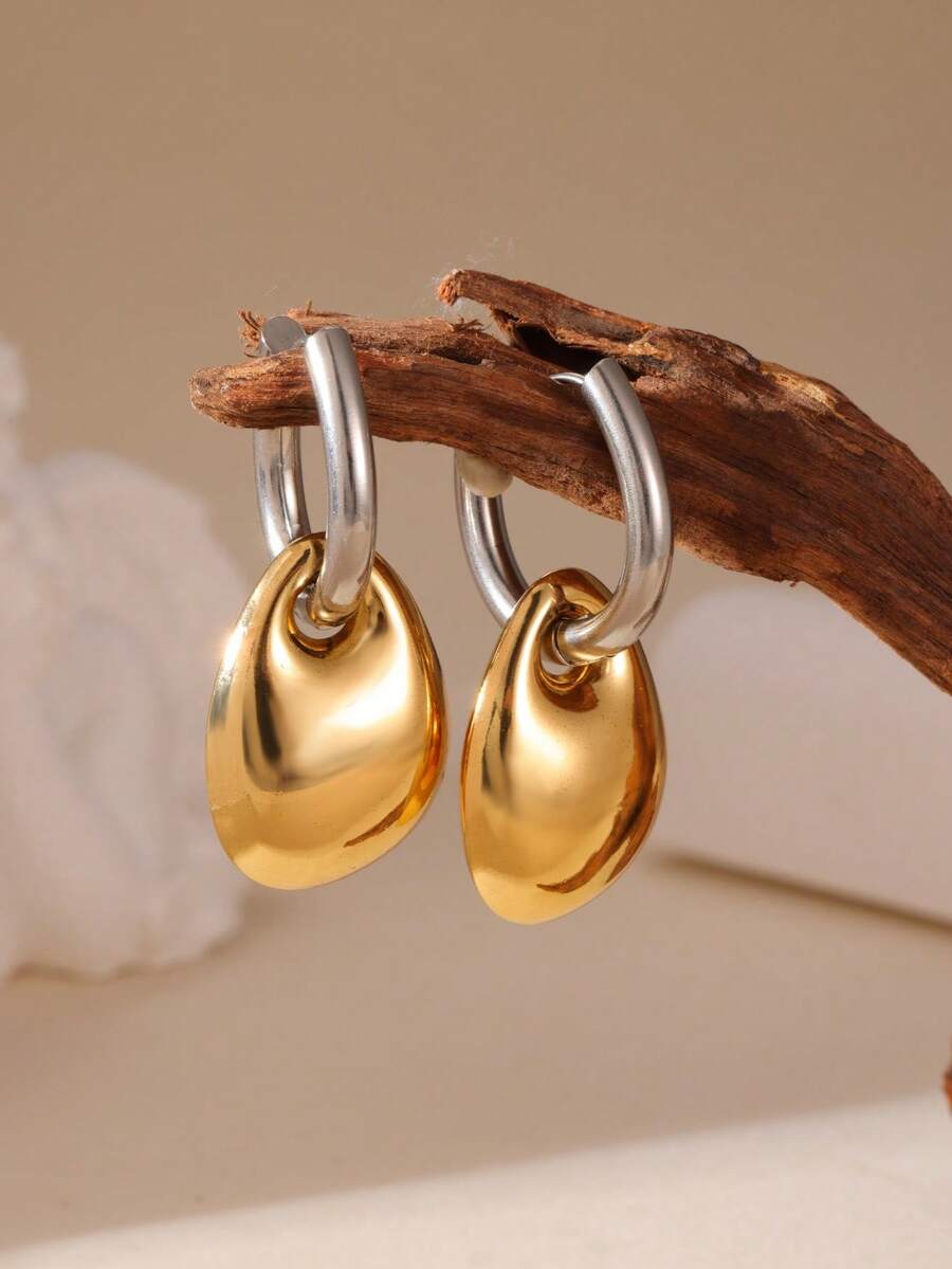 GEREIT 1 Pair 18K Gold Plated Stainless Steel Water Drop Polished Pendant Earrings - Teardrop - View 1