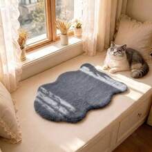 1pc Gray Plush Rug, Soft Faux Rabbit Fur Asymmetrical Carpet Mat, 1-5cm Trimming Tolerance, Suitable For Christmas, Thanksgiving And New Year Decoration, Soft & Skin-Friendly, Home Decor Rug For Living Room, Bedroom, Bathroom Or Kitchen, Multiple Colors Available, Bedroom Carpet, Decorative Rug, Small Rug, Carpet, Home Decor, Living Room Rug - Grey - View 6