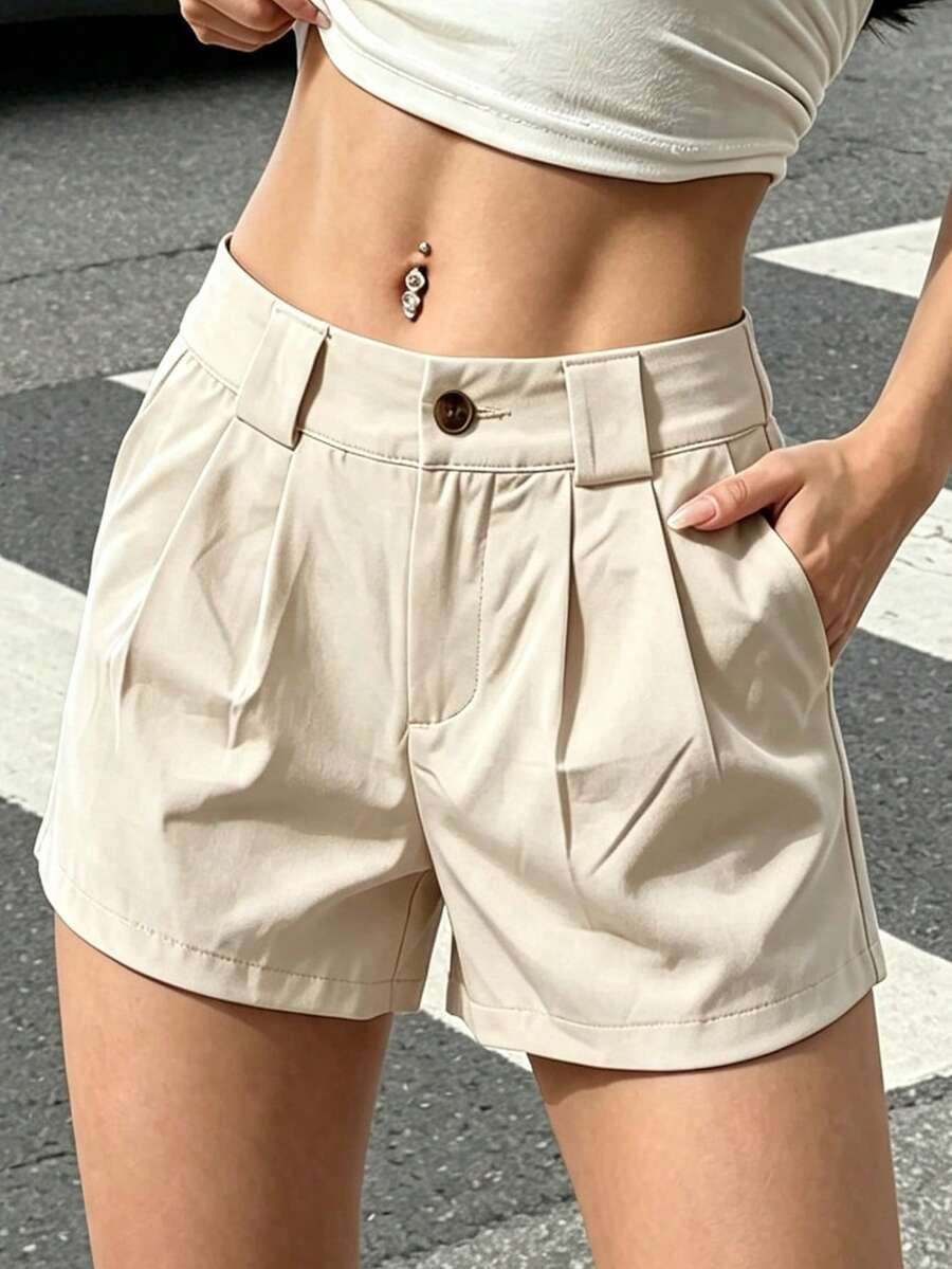 女款薄款短褲,夏季 A 字版型寬鬆修身休閒褲,百搭(運動 - 杏色 - 查看 1