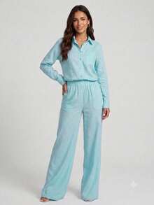 Women Two-Piece Outfits - 青碧色 - 查看 1