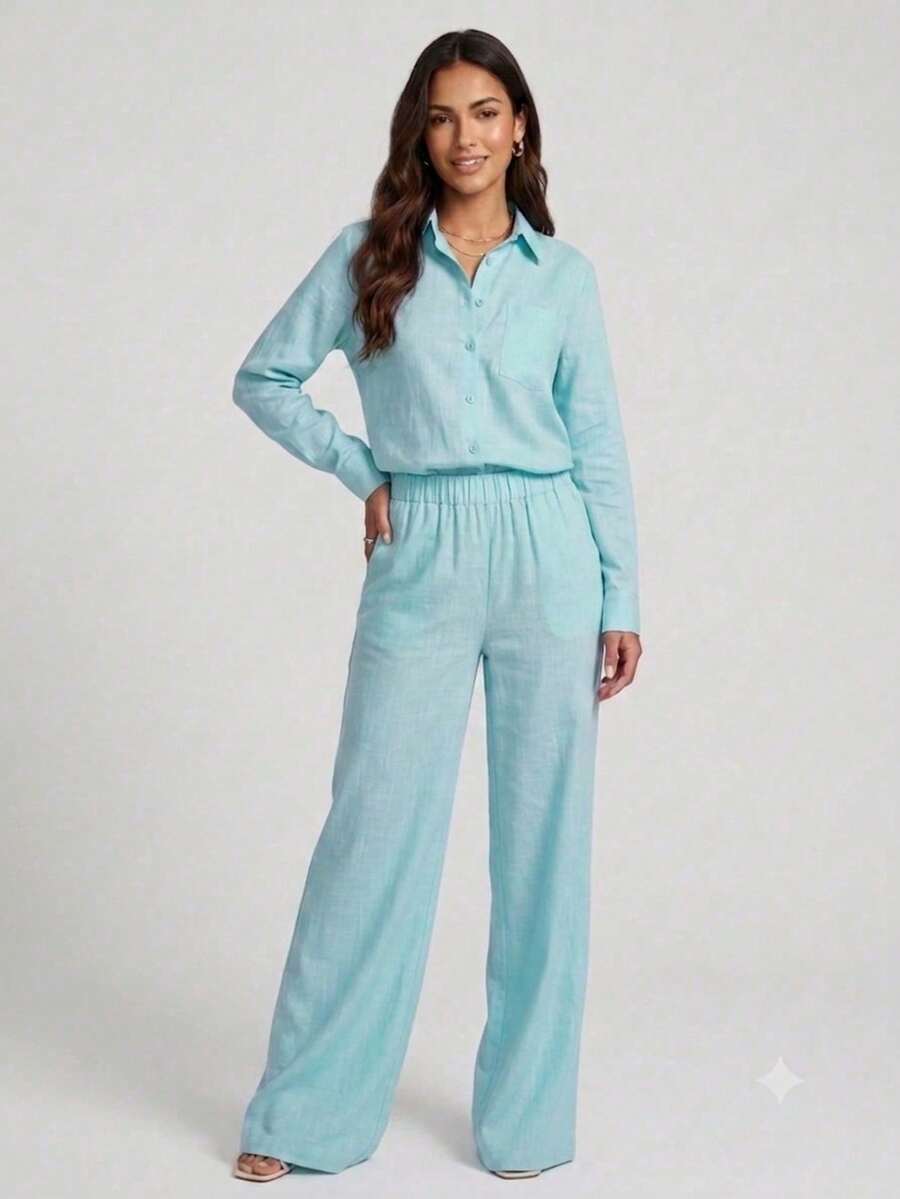 Women Two-Piece Outfits - 青碧色 - 查看 1
