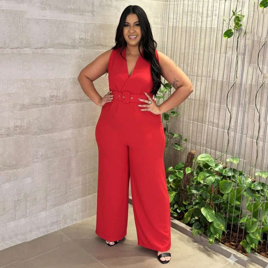 Macacão Feminino  Poliéster    Com cinto    Regata Plus Size  Casamento  Diário    Todas as Estações