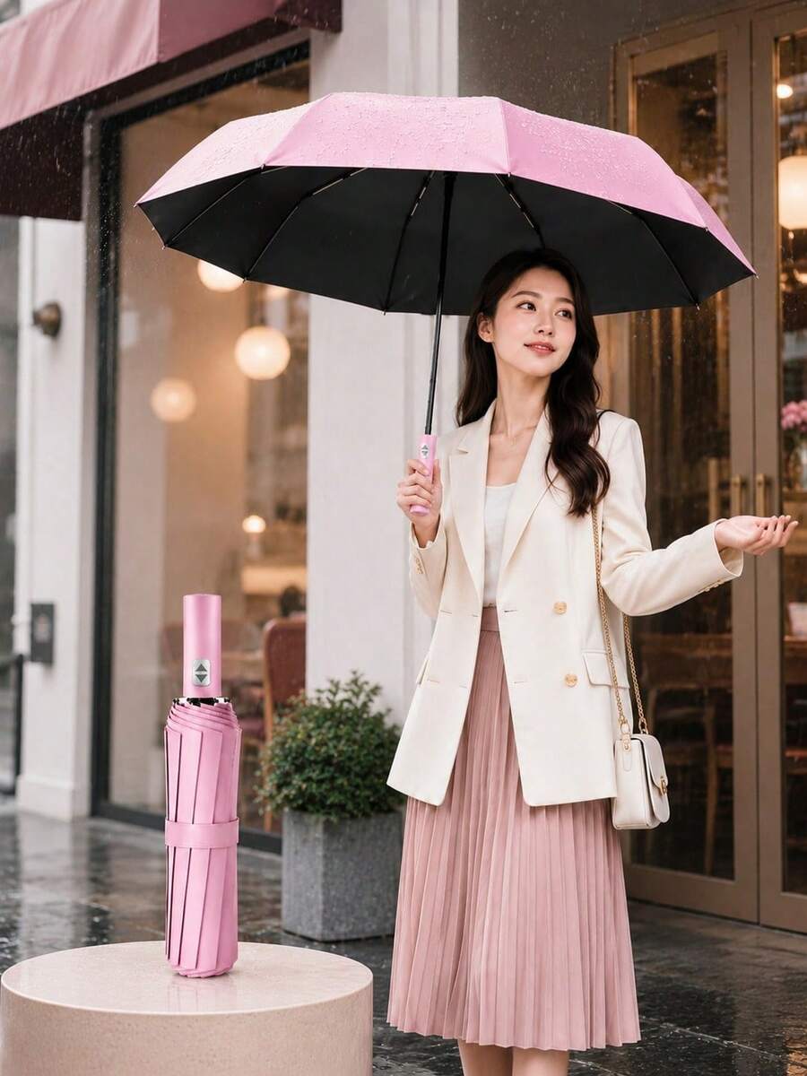 24-Rib Fully Automatic Folding Umbrella, Large Reinforced Windproof & Waterproof Umbrella, Black Coating Sun Protection Parasol, Windproof, Waterproof, UV Protection, Portable Outdoor Travel Umbrella, Essential For Outdoor Trips (Manual Close) - Multicolor - View 1