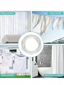 1 Set White Plastic Coated Steel Wire Rope With Screw Eye Rings And Hooks, Suitable For Curtains, Shower Curtains, Curtain Rods, Home Decor Curtain Treatment - Multicolor - View 2