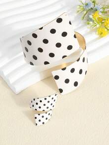 1 Set 2pcs Vintage Black & White Polka Dot Open Cuff Bracelet & Ring Set, Minimalist French Style Wide Metal Niche Bracelet And Ring - Multicolor - View 2