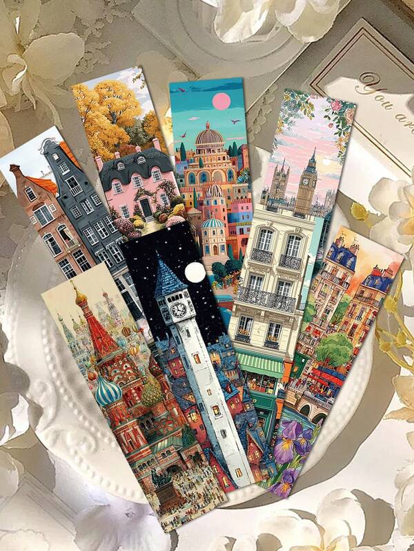 30pcs City Architecture Art Paper Bookmarks-Aesthetic Urban Landmarks Page Markers, Vintage Travel Reading Accessories, The Perfect Souvenir Gift For Travelers And Book Lovers