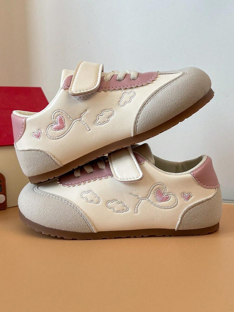 Toddler Vintage Embroidered Casual Shoes Hook-And-Loop Soft Sole Wear-Resistant Minimalist Outdoor Shoes - Pink - View 1