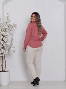 Women's Plus Size Solid Color Long Sleeve Dress Shirt - 玫瑰 - 查看 3